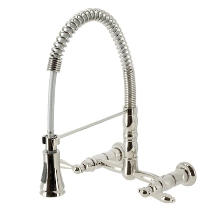 Gourmetier Two-Handle Wall-Mount Pull-Down Sprayer Kitchen Faucet, Polished Nickel GS1246AL